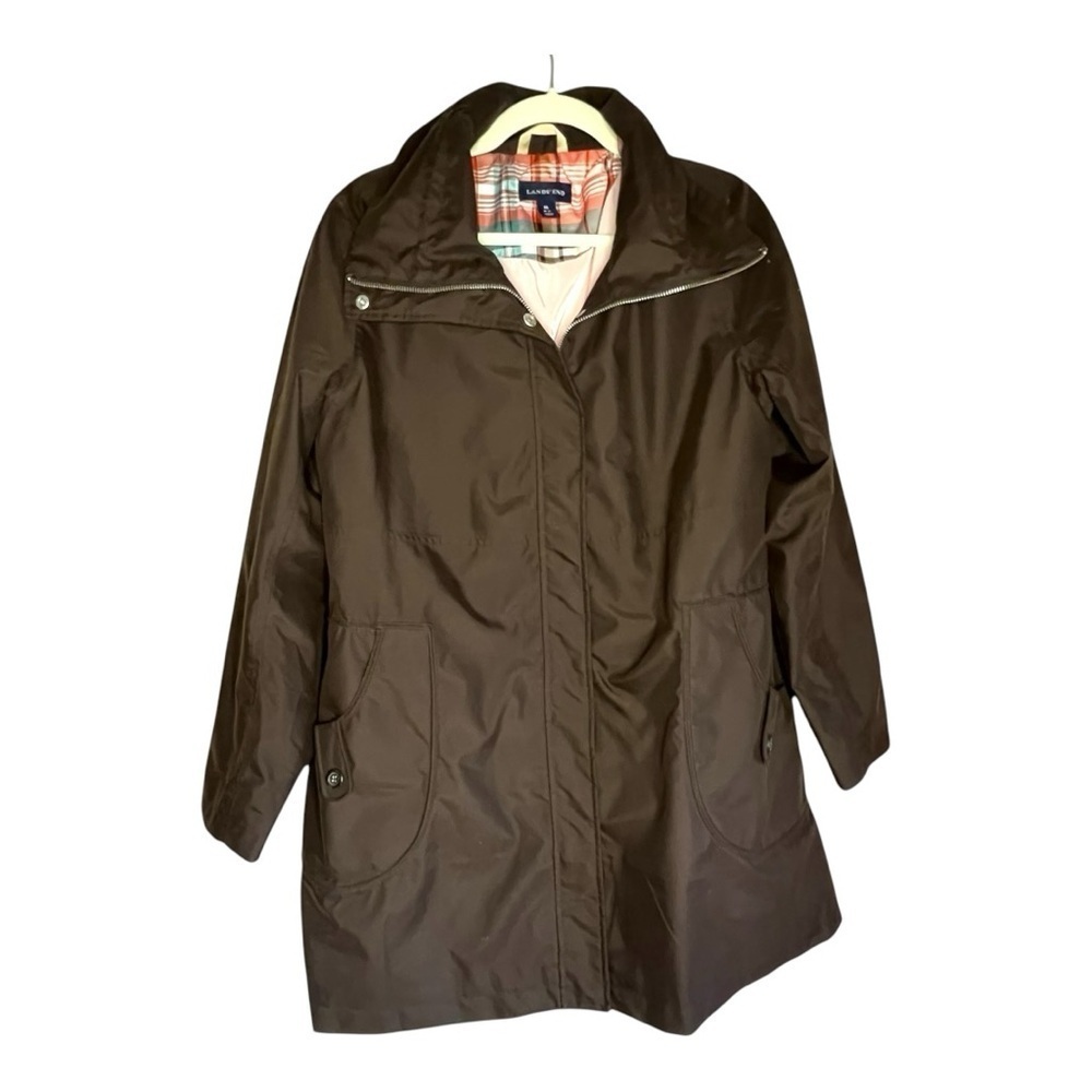 Land's End Trench Rain Coat Chocolate Brown Size Medium 10-12